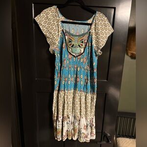 Bohemian Blue and Cream Patterned Dress